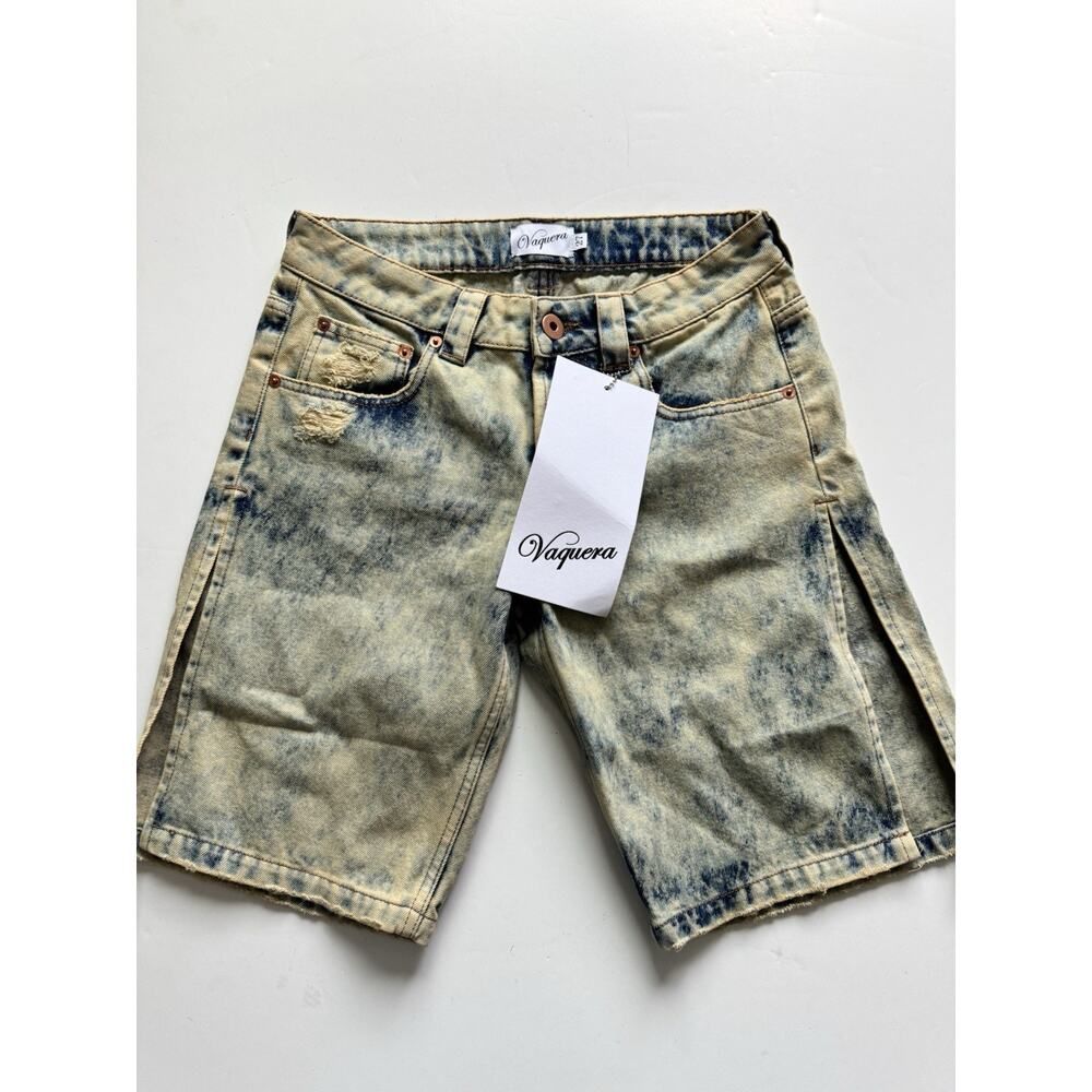 VAQUERA Split Side Denim Shorts Acid Wash NWT size 27